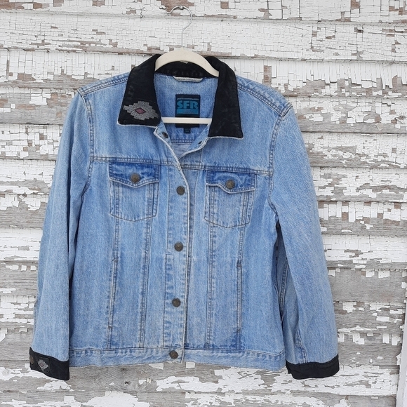 Santa Fe Re-Creations Jackets & Blazers - SFR SANTA FE RE-CREATIONS Vintage Western Suede & Denim Jean Jacket, Size large